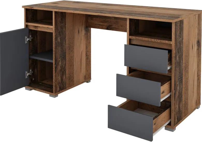 Schreibtisch LOBO Eiche Old Wood Nachbildung anthrazit B/H/T: ca. 138x75x55 cm