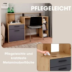 Schreibtisch LOUIS Eiche anthrazit B/H/T: ca. 140x89x55 cm