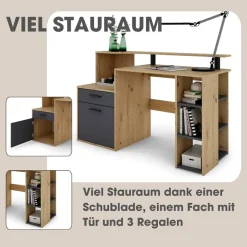 Schreibtisch LOUIS Eiche anthrazit B/H/T: ca. 140x89x55 cm