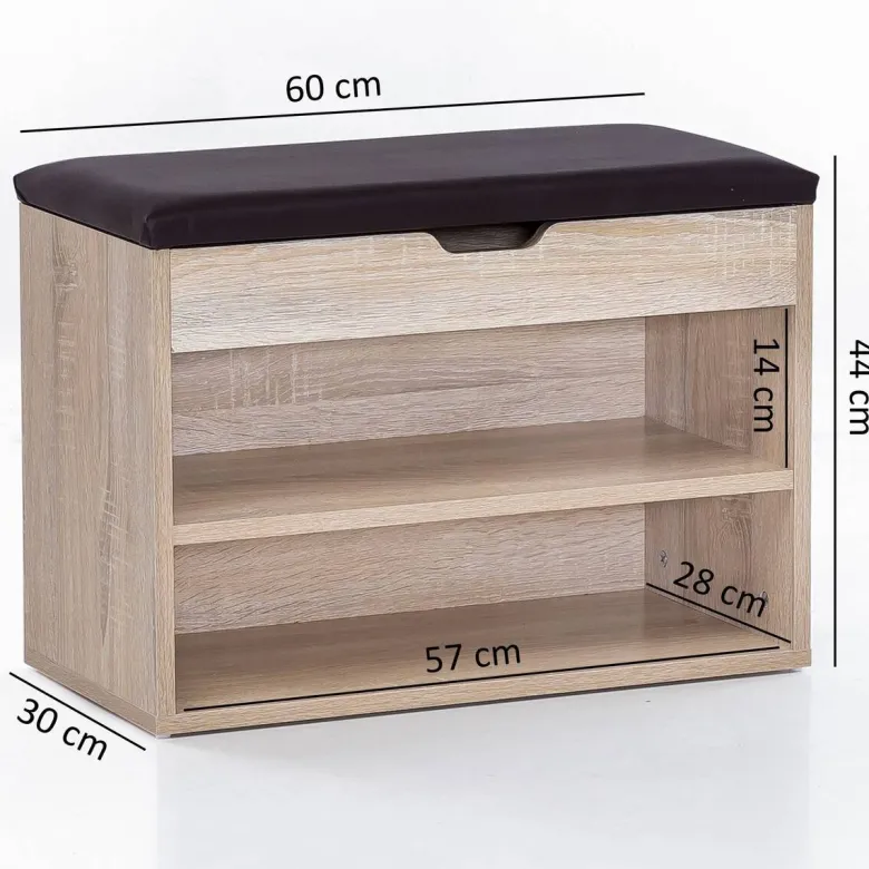 Schuhbank dunkelbraun Eiche Sonoma Nachbildung B/H/T: ca. 60x40x30 cm