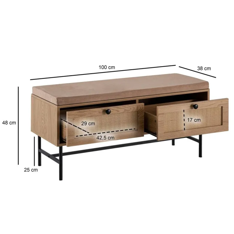 Schuhbank natur Eiche Optik B/H/T: ca. 100x48x38 cm
