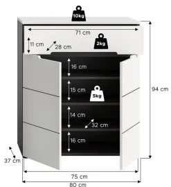 Schuhkommode Canu basaltgrau Nachbildung weiß B/H/T: ca. 80x94x37 cm