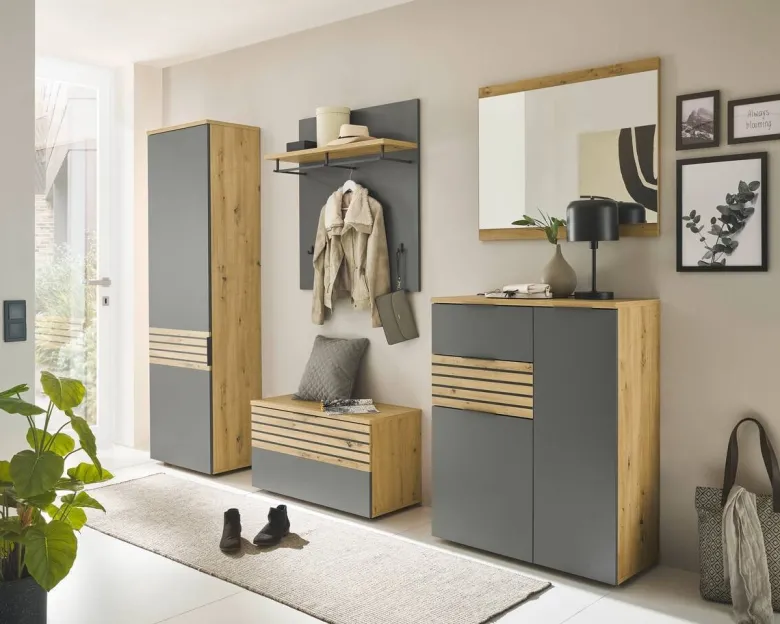 Schuhkommode Milan Eiche Artisan Nachbildung grau B/H/T: ca. 85x105x38 cm