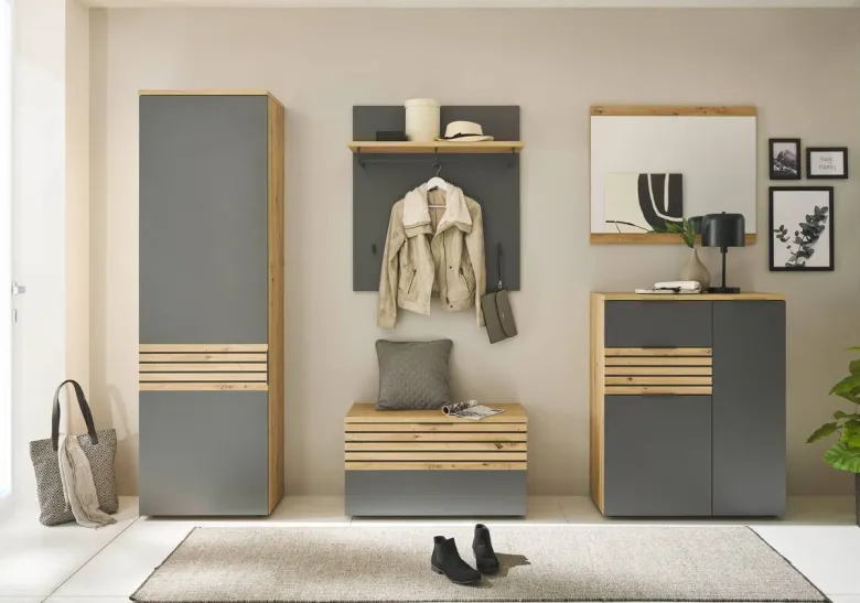 Schuhkommode Milan Eiche Artisan Nachbildung grau B/H/T: ca. 85x105x38 cm