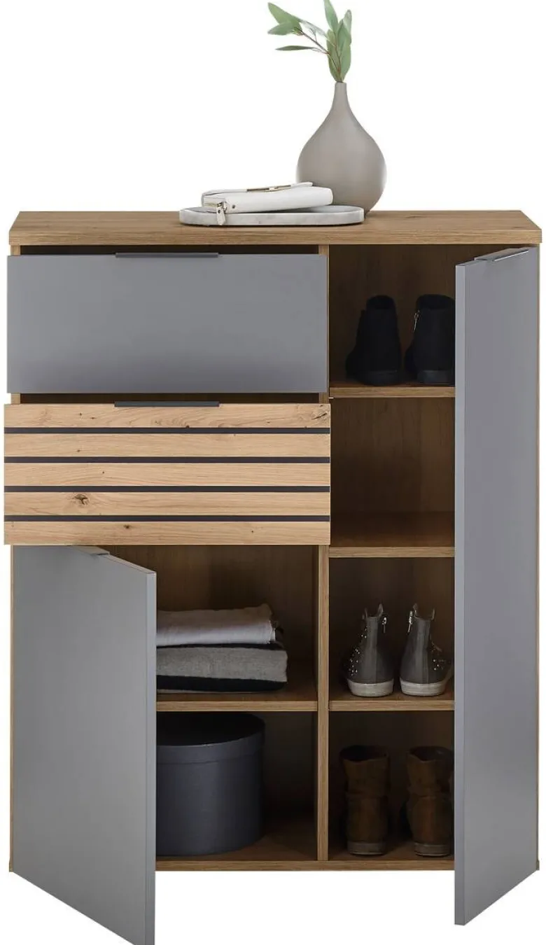 Schuhkommode Milan Eiche Artisan Nachbildung grau B/H/T: ca. 85x105x38 cm