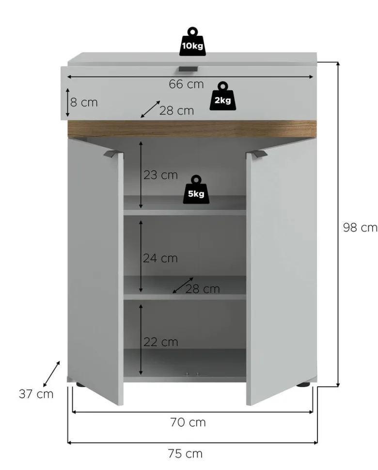 Schuhkommode Naro weiß Evoke Oak Nachbildung B/H/T: ca. 75x98x37 cm