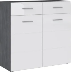 Schuhkommode Salve Rauchsilber Nachbildung weiß Hochglanz B/H/T: ca. 90x87x35 cm