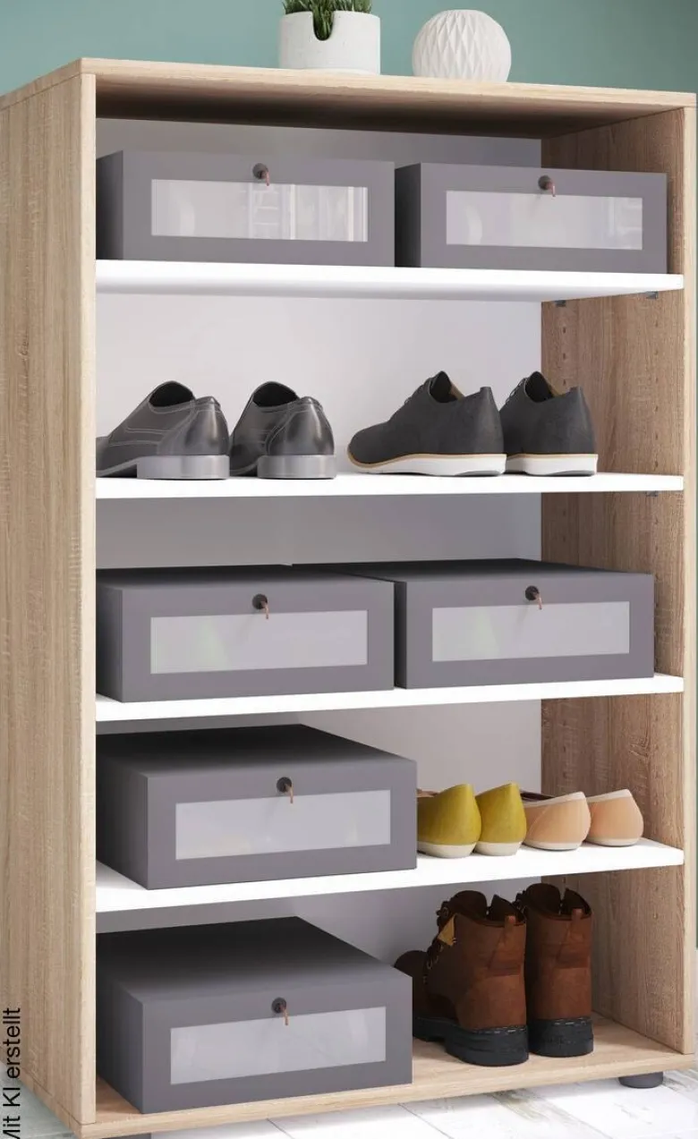 Schuhregal Lona Eiche Sonoma Nachbildung weiß B/H/T: ca. 70x110x37 cm