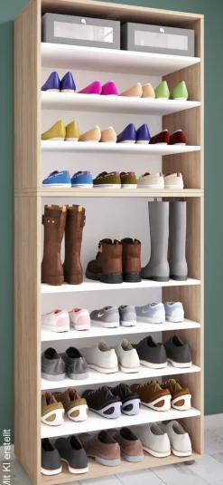 Schuhregal Lona Eiche Sonoma Nachbildung weiß B/H/T: ca. 70x183x37 cm