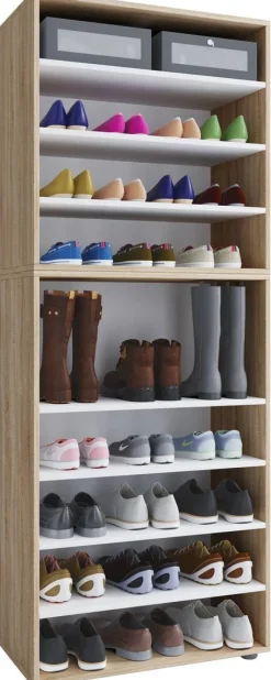 Schuhregal Lona Eiche Sonoma Nachbildung weiß B/H/T: ca. 70x183x37 cm