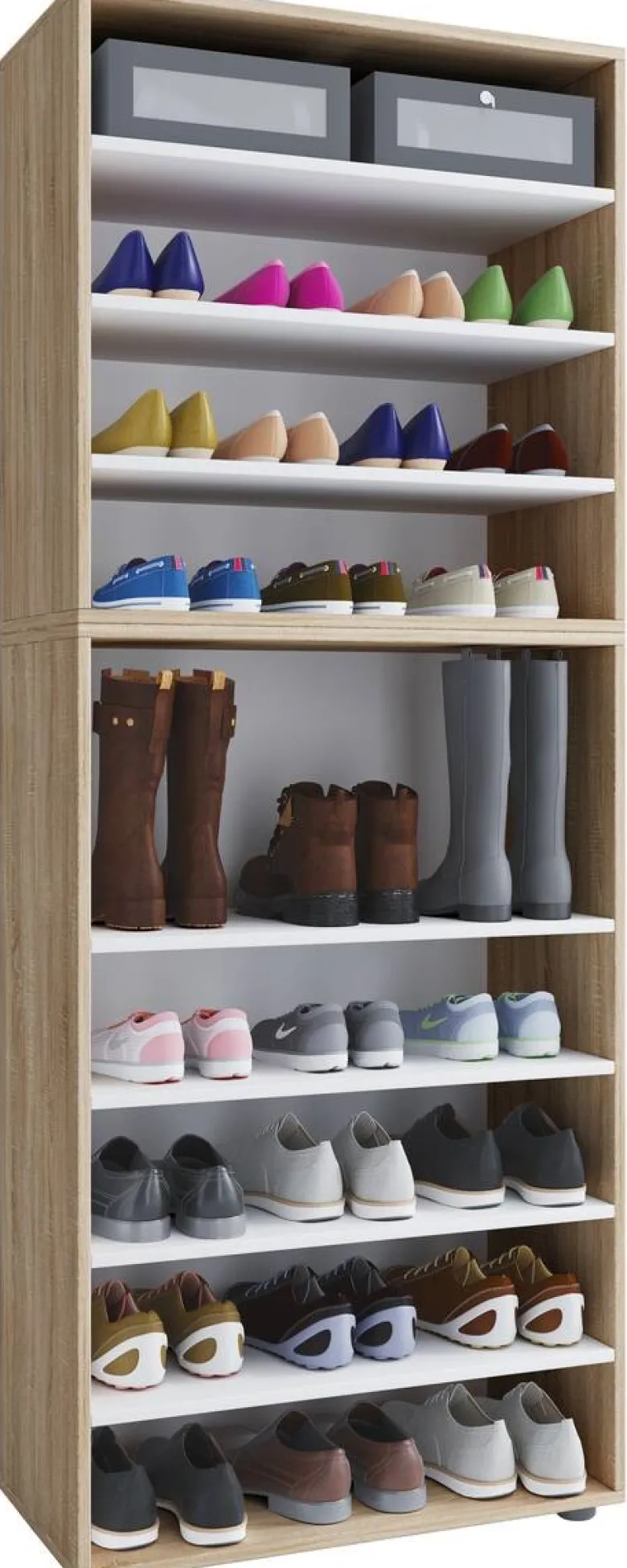 Schuhregal Lona Eiche Sonoma Nachbildung weiß B/H/T: ca. 70x183x37 cm