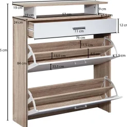 Schuhschrank Eiche Sonoma Nachbildung weiß B/H/T: ca. 80x95x24 cm