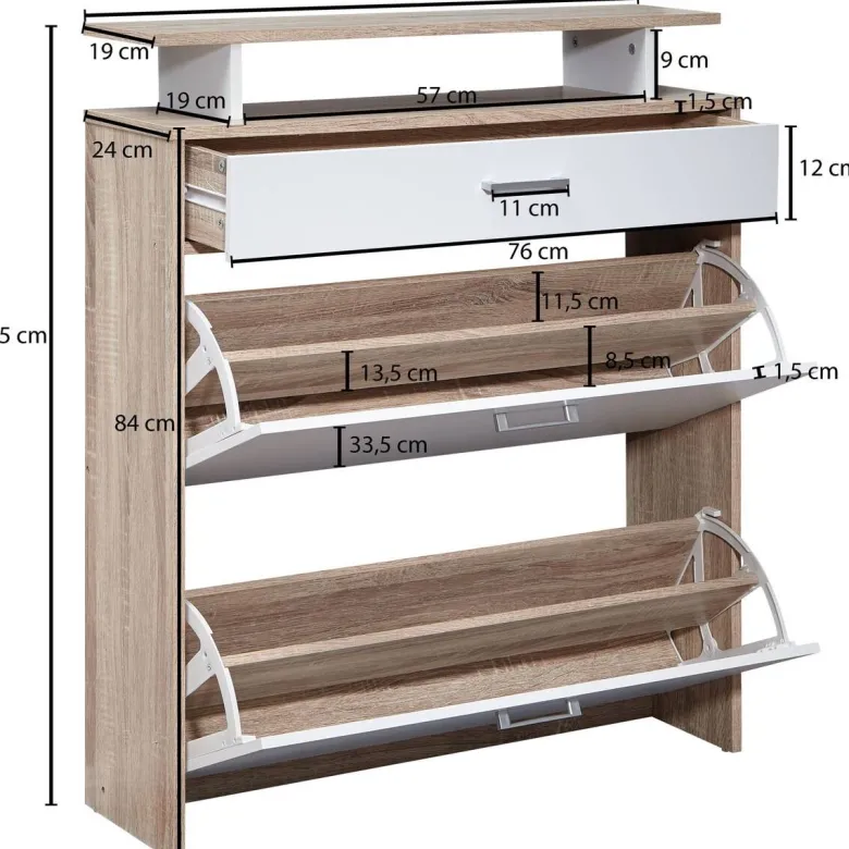 Schuhschrank Eiche Sonoma Nachbildung weiß B/H/T: ca. 80x95x24 cm