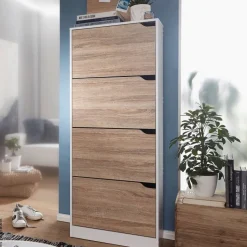 Schuhschrank Eiche Sonoma Nachbildung weiß B/H/T: ca. 60x150x24 cm
