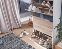 Schuhschrank Eiche Sonoma Nachbildung weiß B/H/T: ca. 60x150x24 cm
