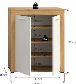 Schuhschrank JAM Eiche Wotan Nachbildung weiß B/H/T: ca. 80x95x35 cm