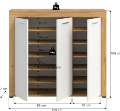 Schuhschrank JAM Eiche Wotan Nachbildung weiß B/H/T: ca. 120x108x37 cm