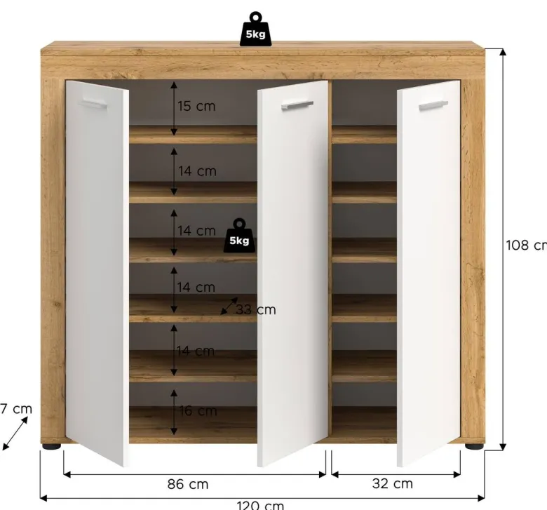 Schuhschrank JAM Eiche Wotan Nachbildung weiß B/H/T: ca. 120x108x37 cm