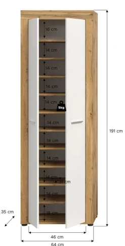 Schuhschrank JAM Eiche Wotan Nachbildung weiß B/H/T: ca. 64x191x35 cm