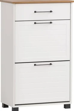Schuhschrank Jelda weiß matt Eiche Landhaus Nachbildung B/H/T: ca. 62x102x34,1 cm