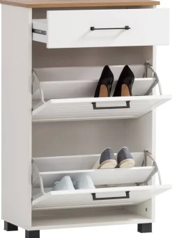 Schuhschrank Jelda weiß matt Eiche Landhaus Nachbildung B/H/T: ca. 62x102x34,1 cm