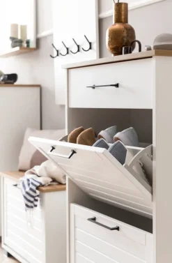 Schuhschrank Jelda weiß matt Eiche Landhaus Nachbildung B/H/T: ca. 62x102x34,1 cm
