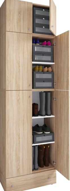 Schuhschrank Lona Eiche Sonoma Nachbildung weiß B/H/T: ca. 70x240x39 cm