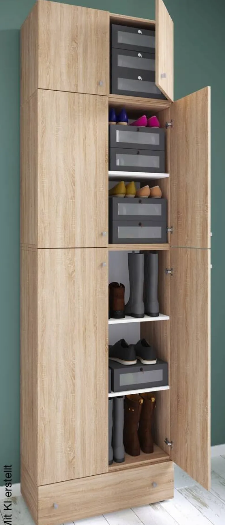Schuhschrank Lona Eiche Sonoma Nachbildung weiß B/H/T: ca. 70x240x39 cm