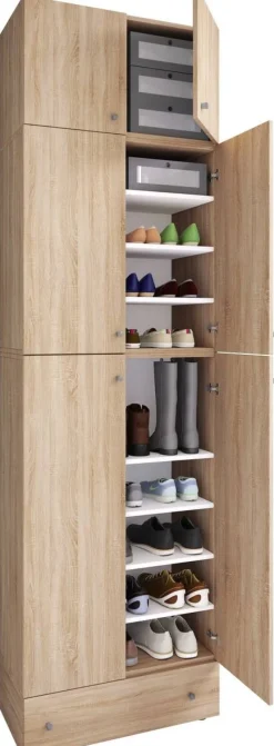 Schuhschrank Lona Eiche Sonoma Nachbildung weiß B/H/T: ca. 70x240x39 cm