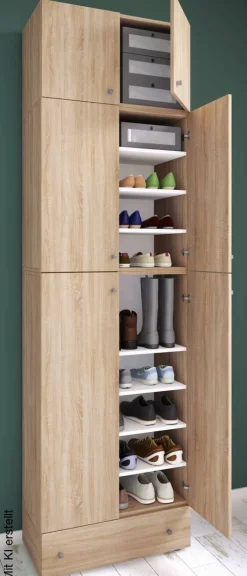 Schuhschrank Lona Eiche Sonoma Nachbildung weiß B/H/T: ca. 70x240x39 cm