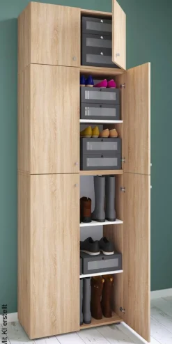 Schuhschrank Lona Eiche Sonoma Nachbildung weiß B/H/T: ca. 70x223x39 cm