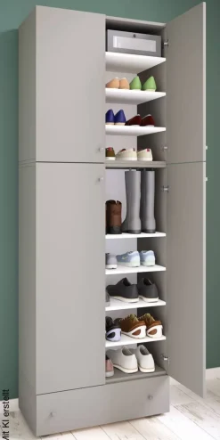 Schuhschrank Lona grau weiß B/H/T: ca. 70x200x39 cm