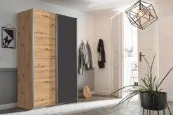 Schwebetürenschrank Quadra Eiche Artisan grau B/H/T: ca. 136x210x57 cm