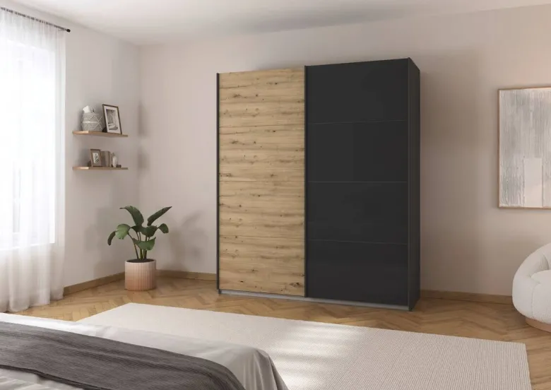 Schwebetürenschrank Quadra grau B/H/T: ca. 180x210x62 cm