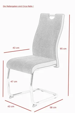 Schwingstuhl Alina 2er Set grau Kunstleder Stoff B/H/T: ca. 43x98x59 cm
