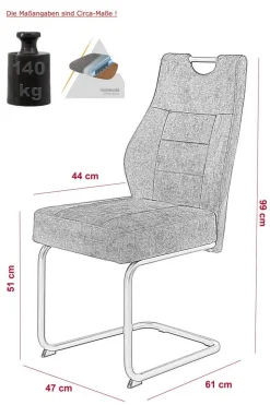 Schwingstuhl Linda II, 2er-Set anthrazit Metall Microfaser B/H/T: ca. 44x97x65 cm