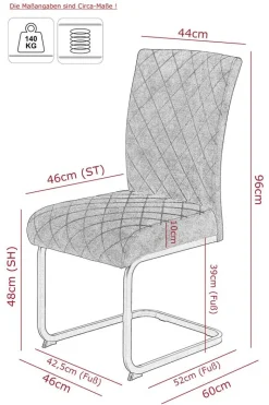 Schwingstuhl Rachel I, 4er-Set anthrazit Microfaser B/H/T: ca. 46x96x60 cm
