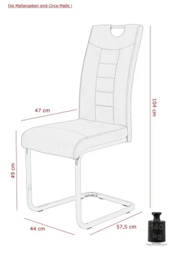 Schwingstuhl Ruby 4er Set grau Kunstleder B/H/T: ca. 44x103x60 cm
