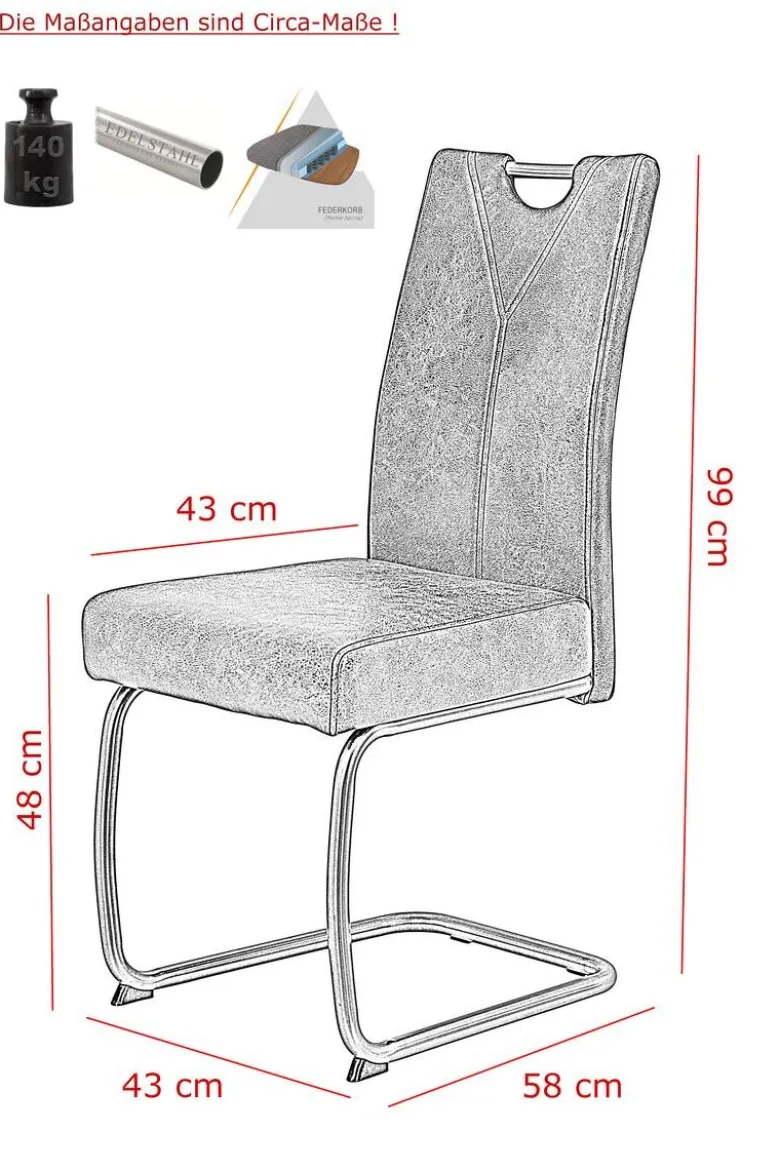 Schwingstuhl Sophie 2er Set anthrazit Vintage Microfaser B/H/T: ca. 43x99x58 cm