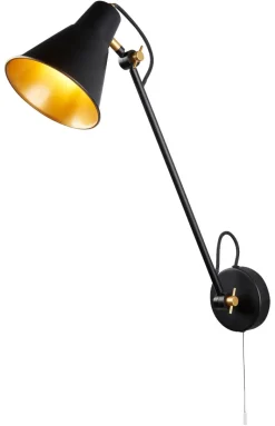 Searchlight Wandleuchte Swing Arm gold schwarz Stahl B/H/T: ca. 14x39x51 cm E27 1 Brennstellen