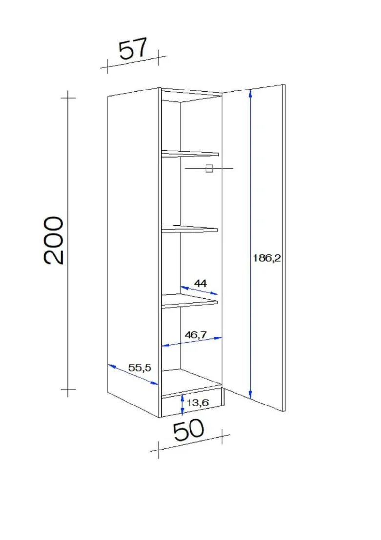 Seitenschrank Morena grau matt B/H/T: ca. 50x200x57 cm