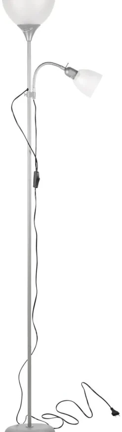Sensation Stehlampe Biro Promo silber weiß Metall Kunststoff H: ca. 180 cm E27 2 Brennstellen
