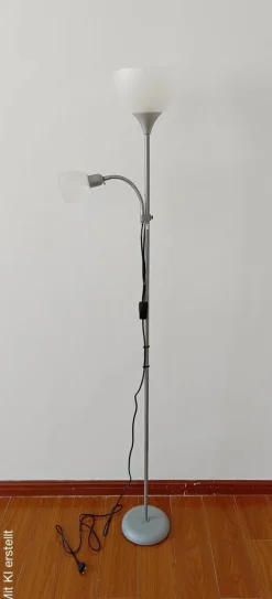 Sensation Stehlampe Biro Promo silber weiß Metall Kunststoff H: ca. 180 cm E27 2 Brennstellen