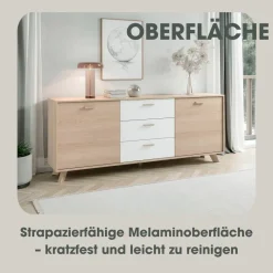 Sideboard BASTIAN Eiche weiß B/H/T: ca. 180x72,5x36,5 cm