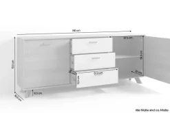 Sideboard BASTIAN Eiche weiß B/H/T: ca. 180x72,5x36,5 cm