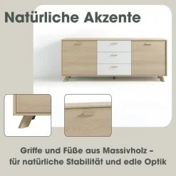 Sideboard BASTIAN Eiche weiß B/H/T: ca. 180x72,5x36,5 cm