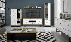 Sideboard Brolo Eiche Cleveland Nachbildung weiß Hochglanz schwarz B/H/T: ca. 167x90x40 cm
