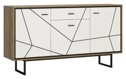 Sideboard Brolo Eiche Cleveland Nachbildung weiß Hochglanz schwarz B/H/T: ca. 167x90x40 cm