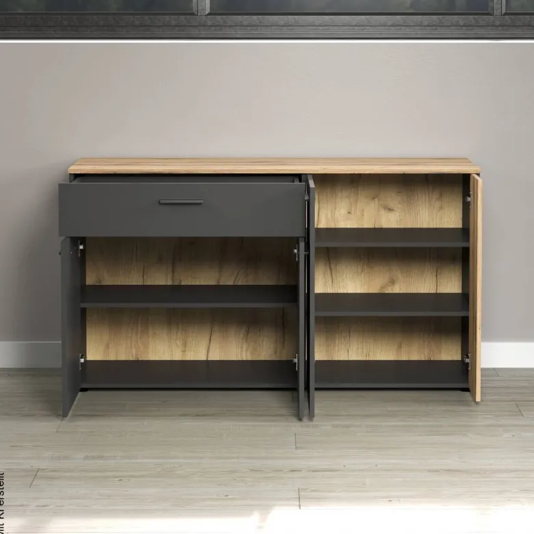 Sideboard Esteban anthrazit Eiche Nachbildung B/H/T: ca. 150x83x42 cm