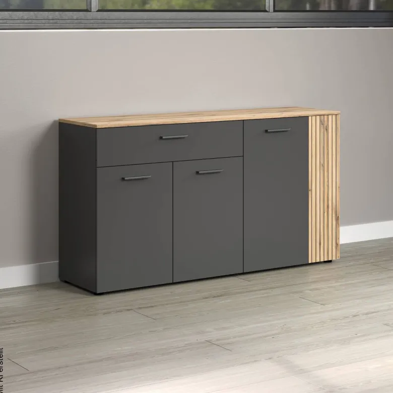Sideboard Esteban anthrazit Eiche Nachbildung B/H/T: ca. 150x83x42 cm